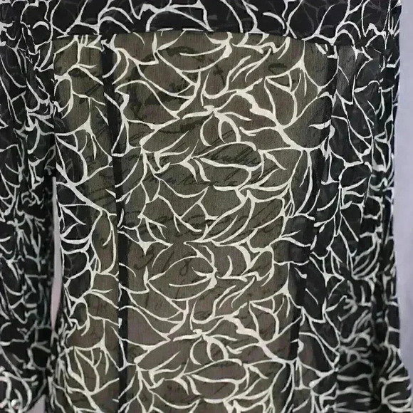 Chicos black/white 100% Silk Button Down Sheer Blouse Size 3 / Size XL - Picture 9 of 12